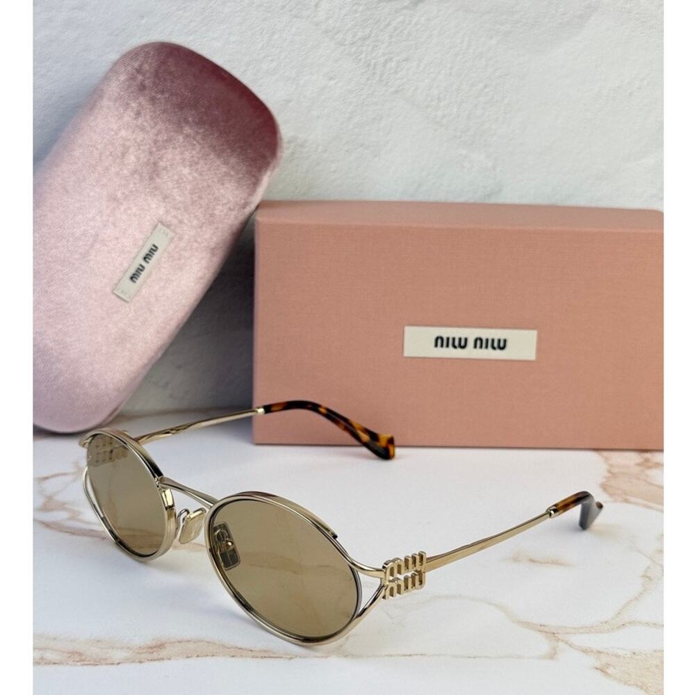 NEW Miu Miu MU52YS Yellow Gold Metal Sunglasses
